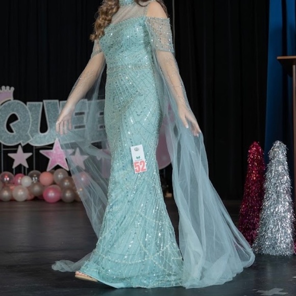 Women’s Teal Pageant/Prom Dress Size 8 with Sleeves - Picture 1 of 7